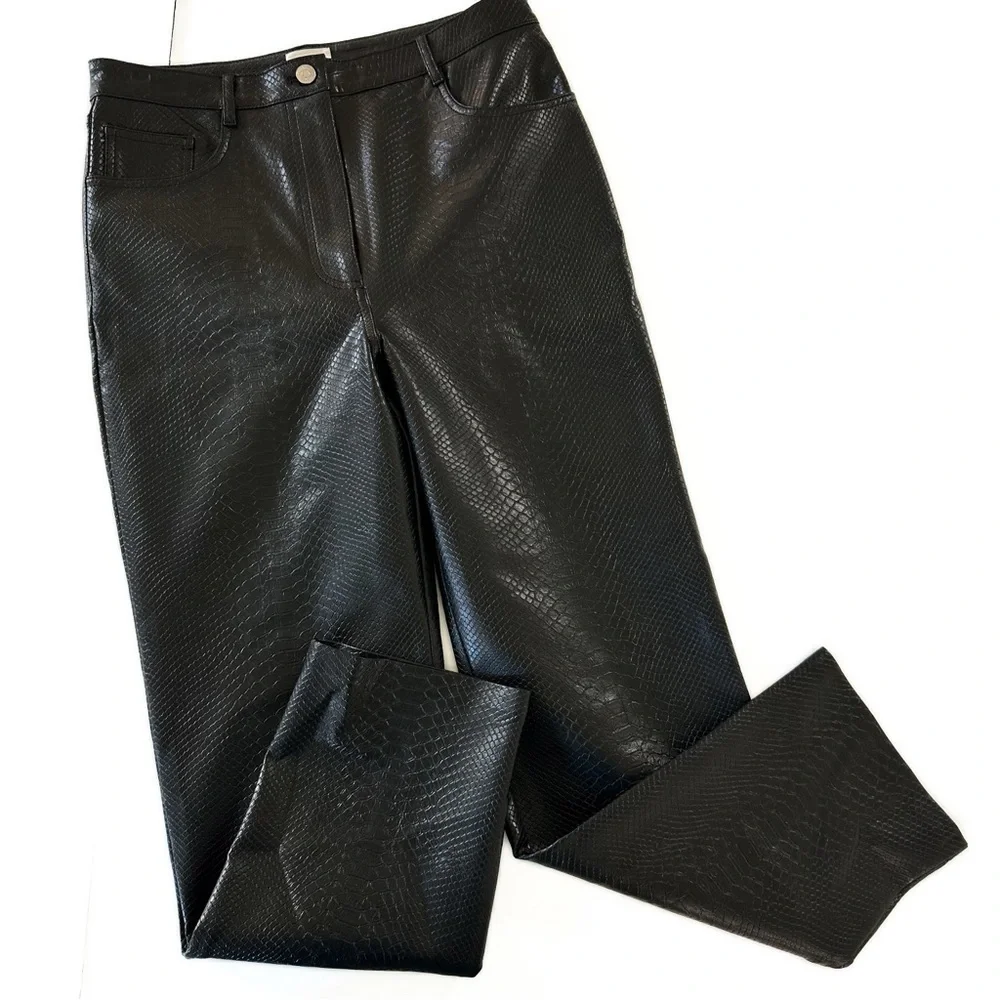 Wilfred Aritzia Melina High Rise Black Faux Leather Straight Pants Womens 10 - Picture 2 of 7
